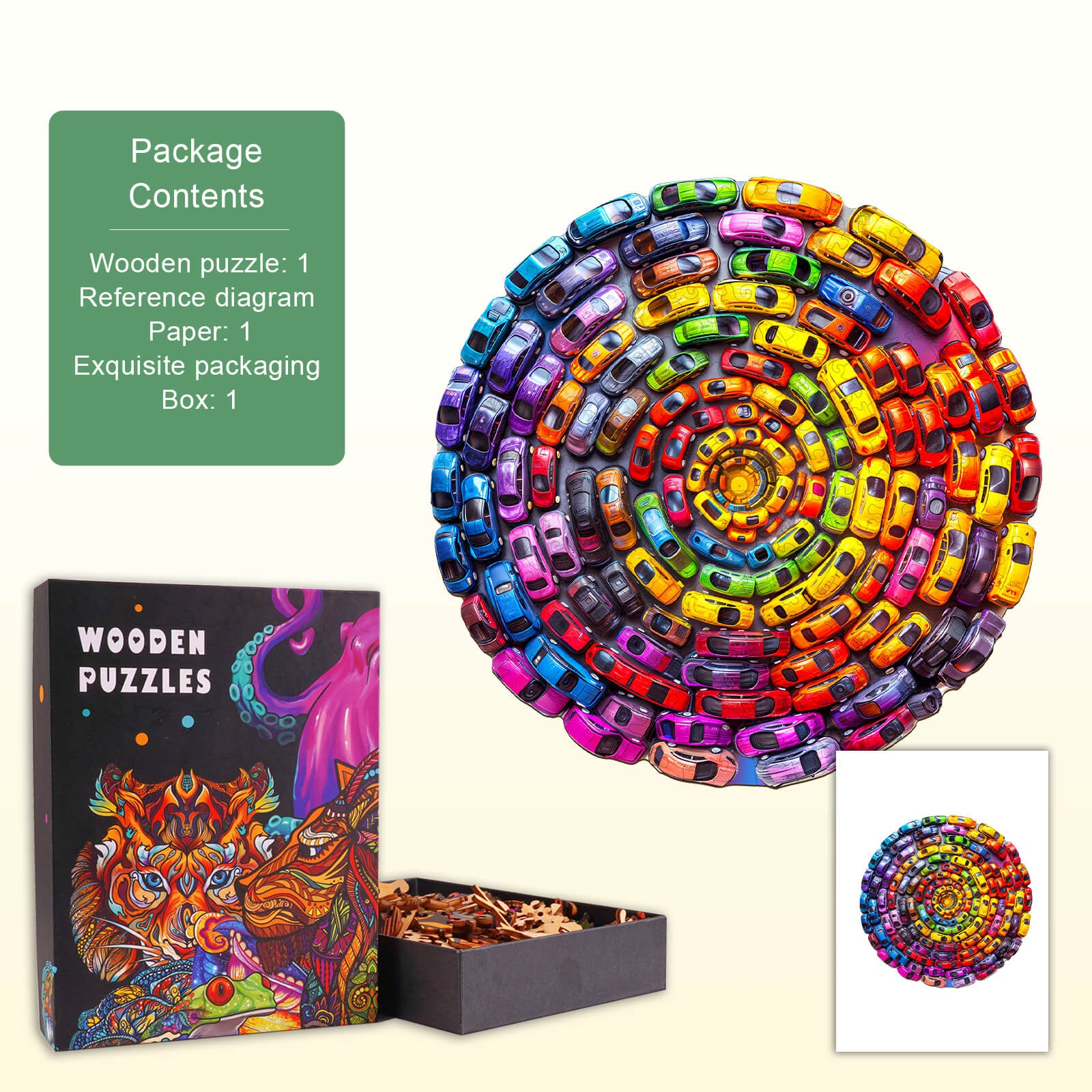 Colorful Swirl Car-2 Wooden Jigsaw Puzzle