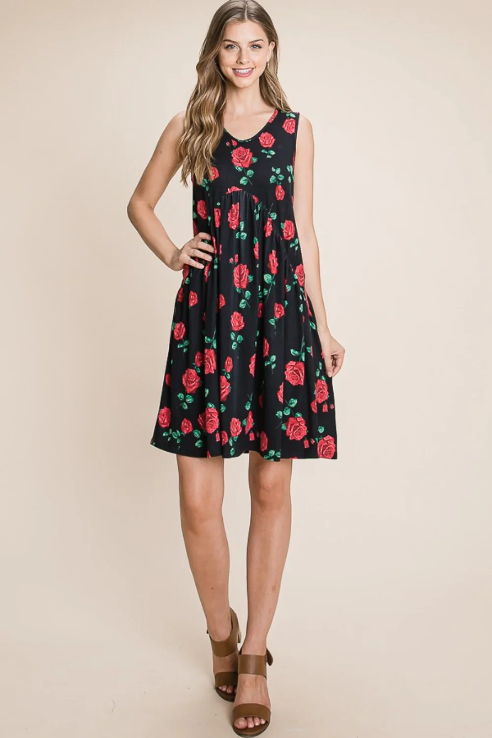 Floral Ruched Tank Dress