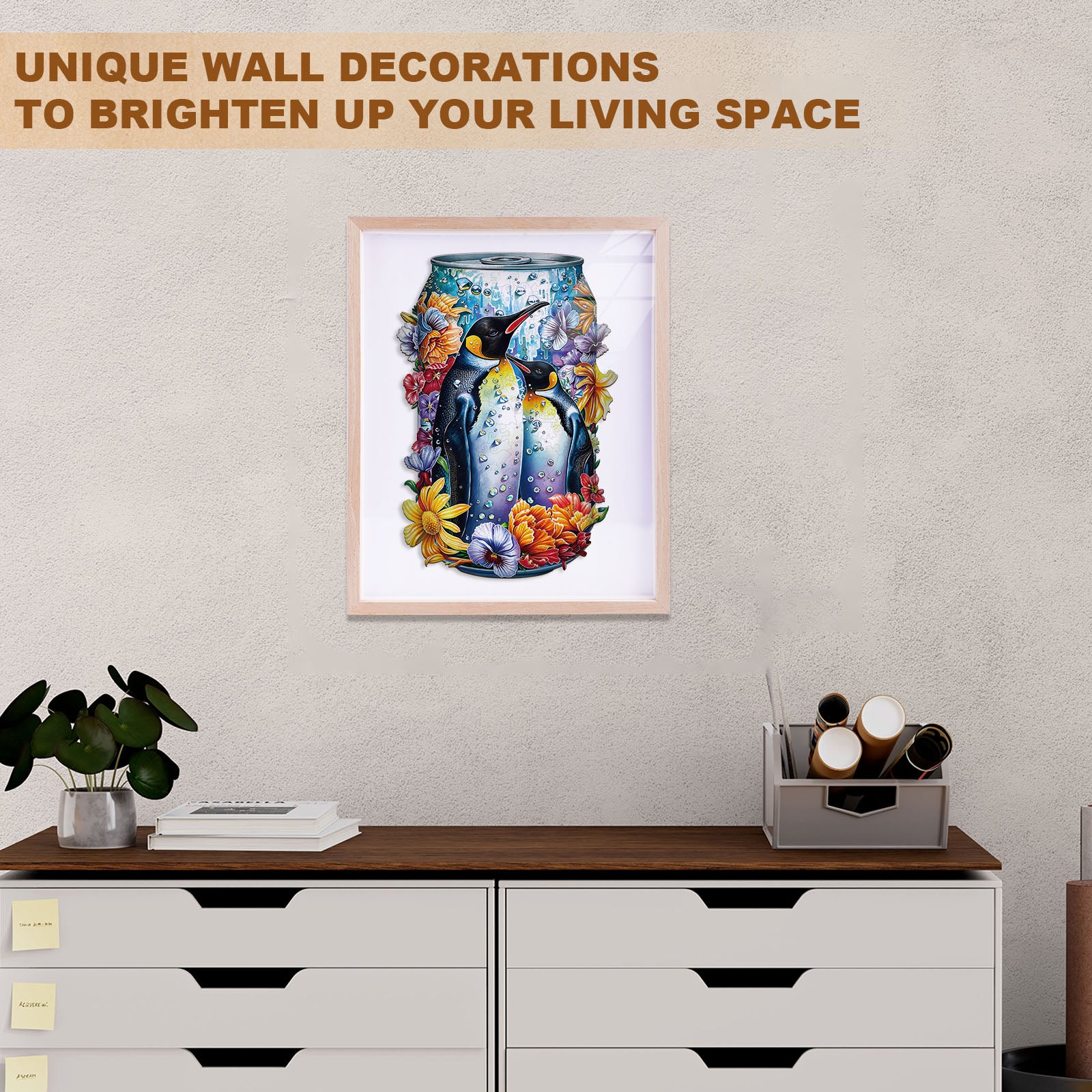 Floral Penguins Wooden Jigsaw Puzzle