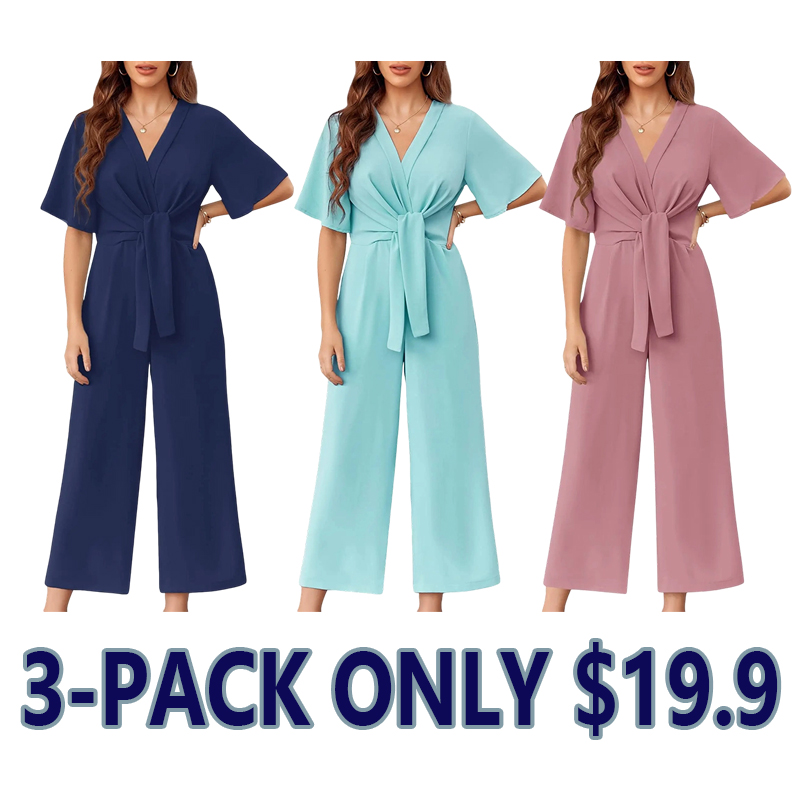 Women's Minimalist Wide-Leg Tie-Front Jumpsuit
