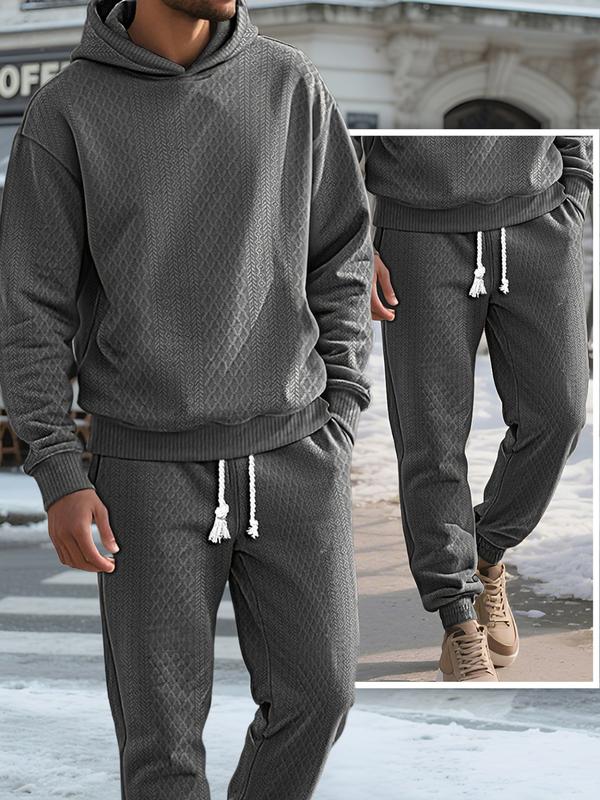 Men’s Solid Hooded Sweatshirt & Drawstring Pants Set