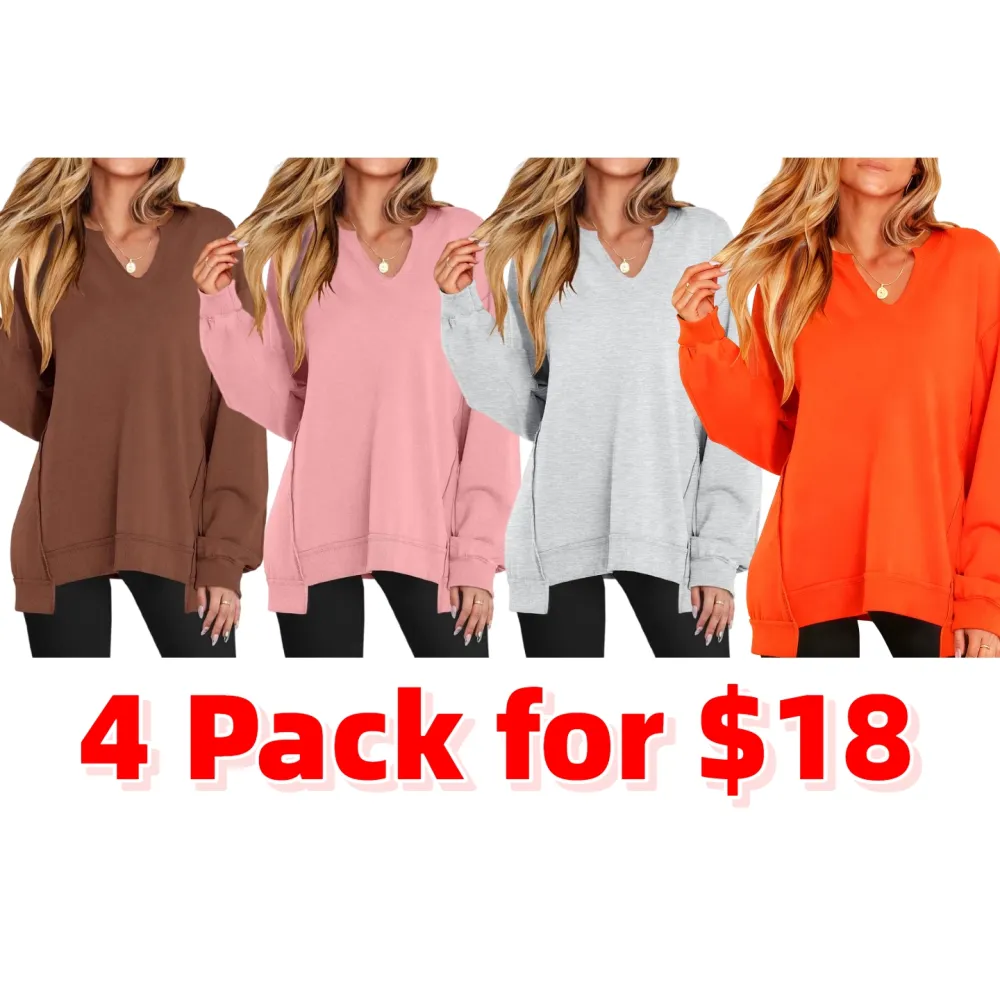 Womens Oversized Sweatshirt V Neck Long Sleeve