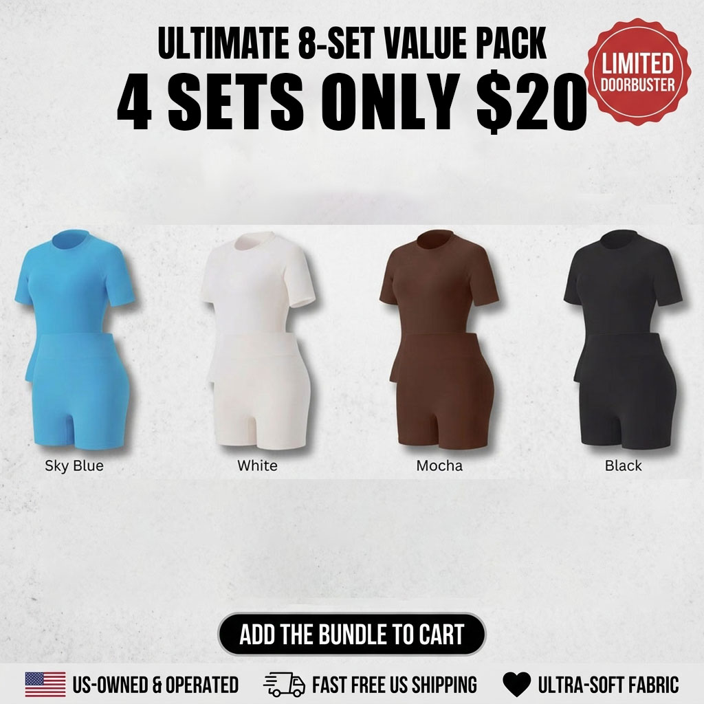 Women's Tracksuit Set - No Seamless Shorts & Raglan Sleeves Tee with Flat Tummy Effect & Glute-Lifting Fit