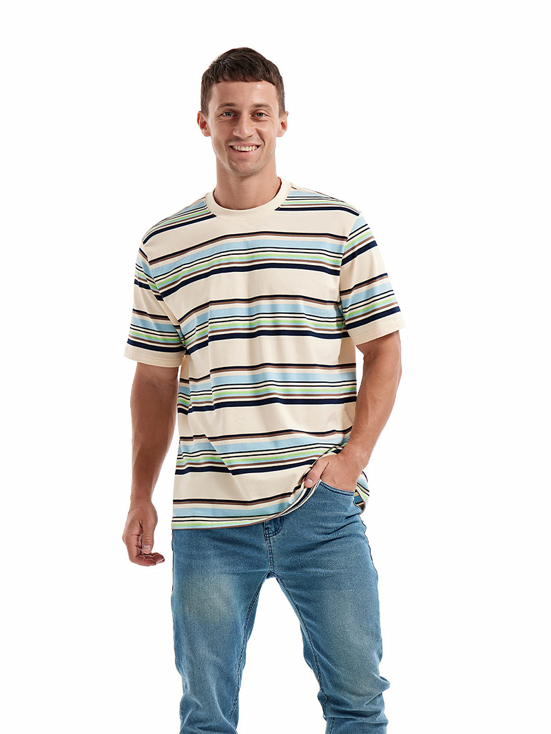 Men's Knitted Colorful Striped Short Sleeve T-Shirt