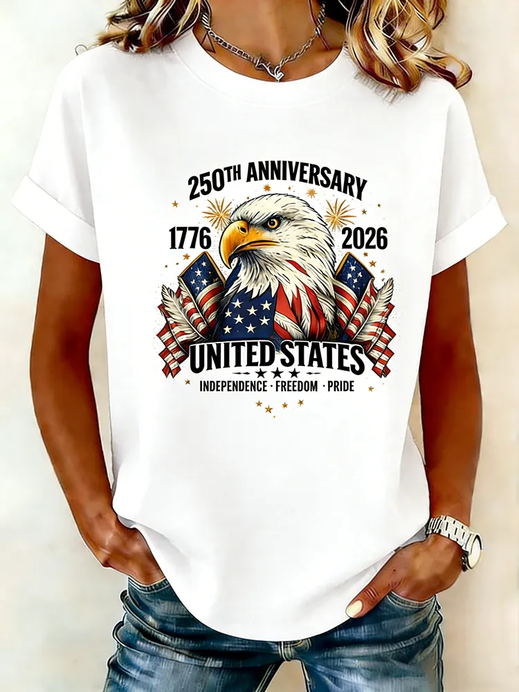 250th Anniversary Bald Eagle Printed Patriotic Independence Freedom Proud T-shirt