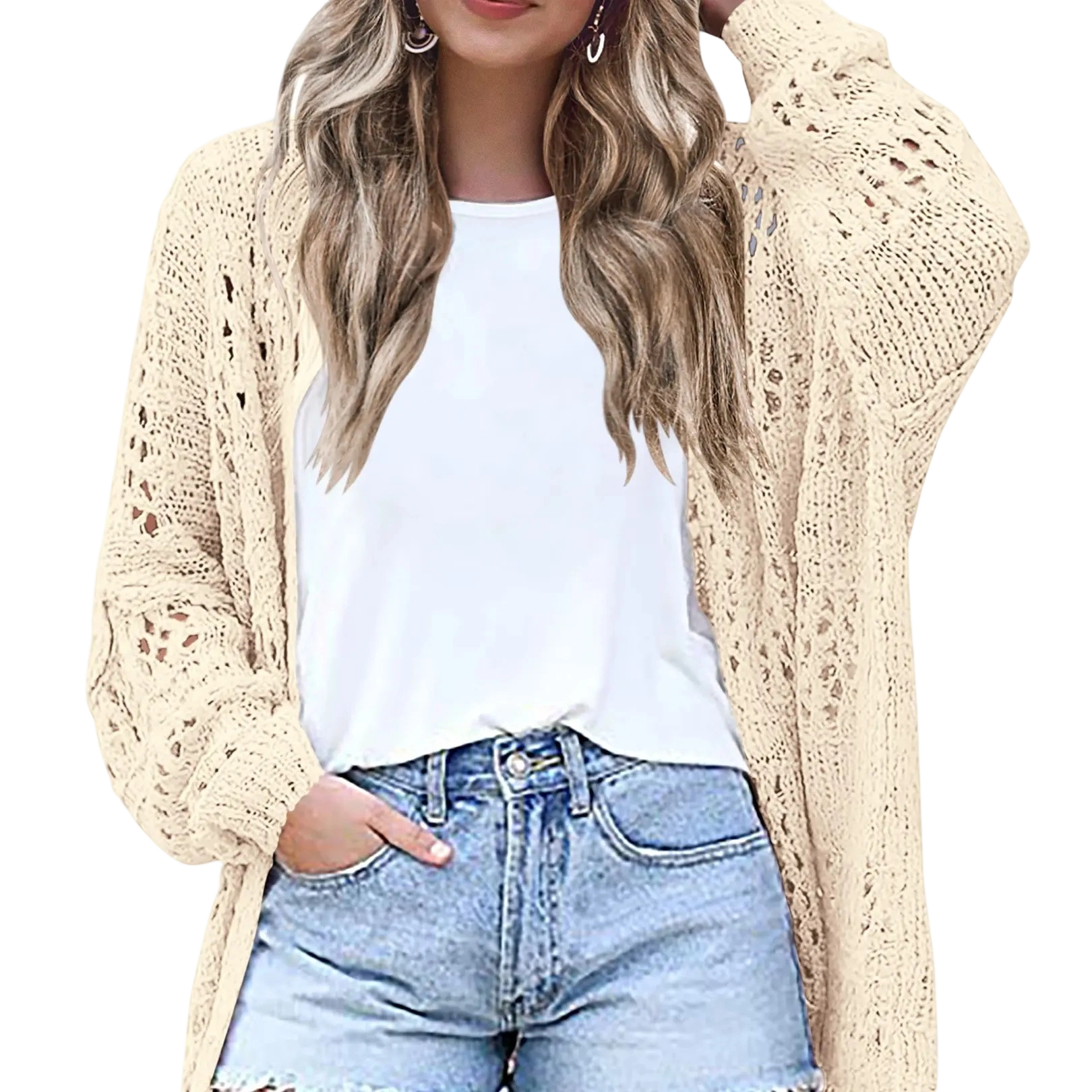 Women's Lightweight Crochet Batwing Cardigan