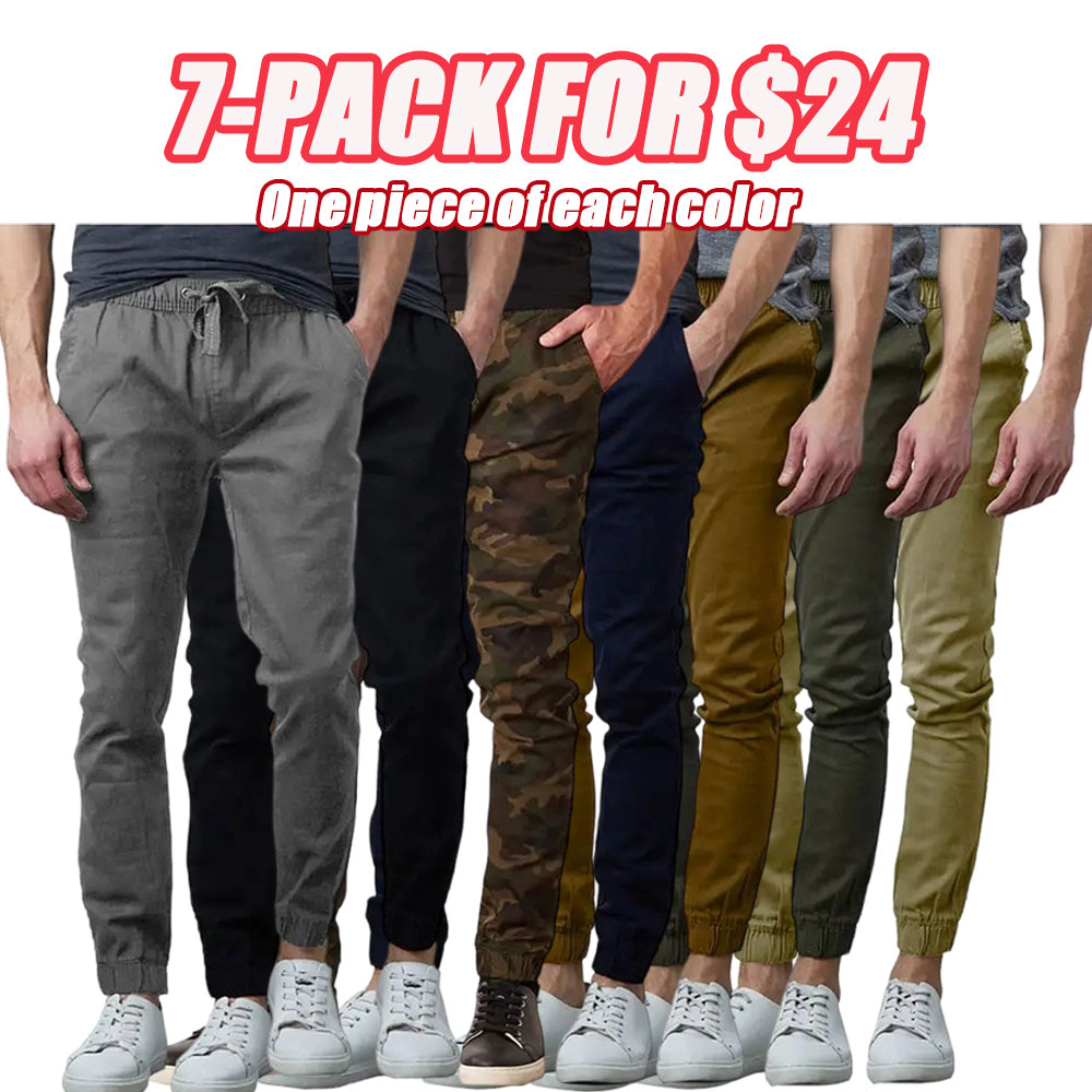 Men’s Slim-Fit Twill Jogger Pants Cotton Plain Menswear Pocket Slimfit Trouser