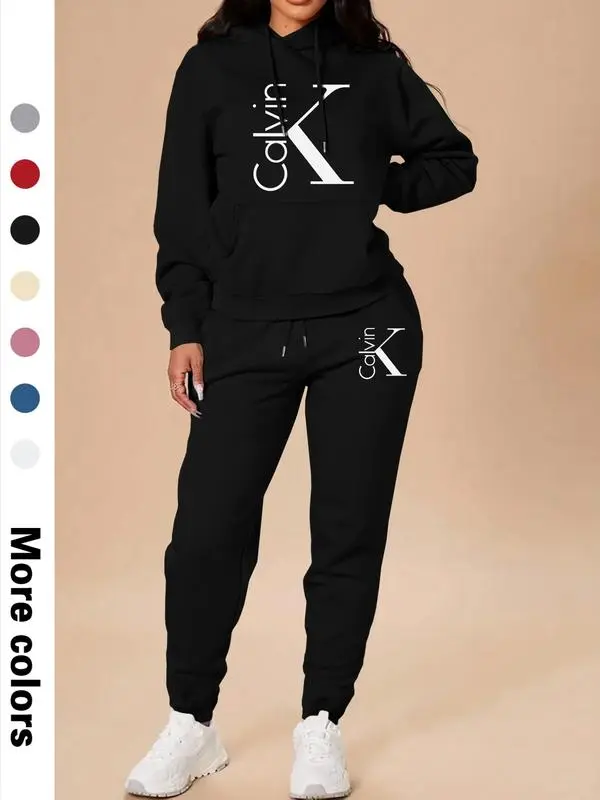 Women's Letter Print Hoodie & Pants Set