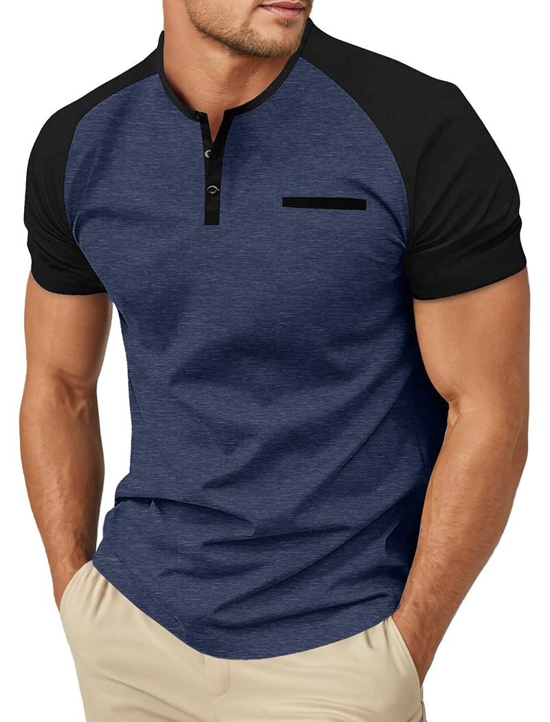 Mens Cotton Henley Shirts Short Sleeve Casual T-Shirts Summer Button T Shirts with Pocket