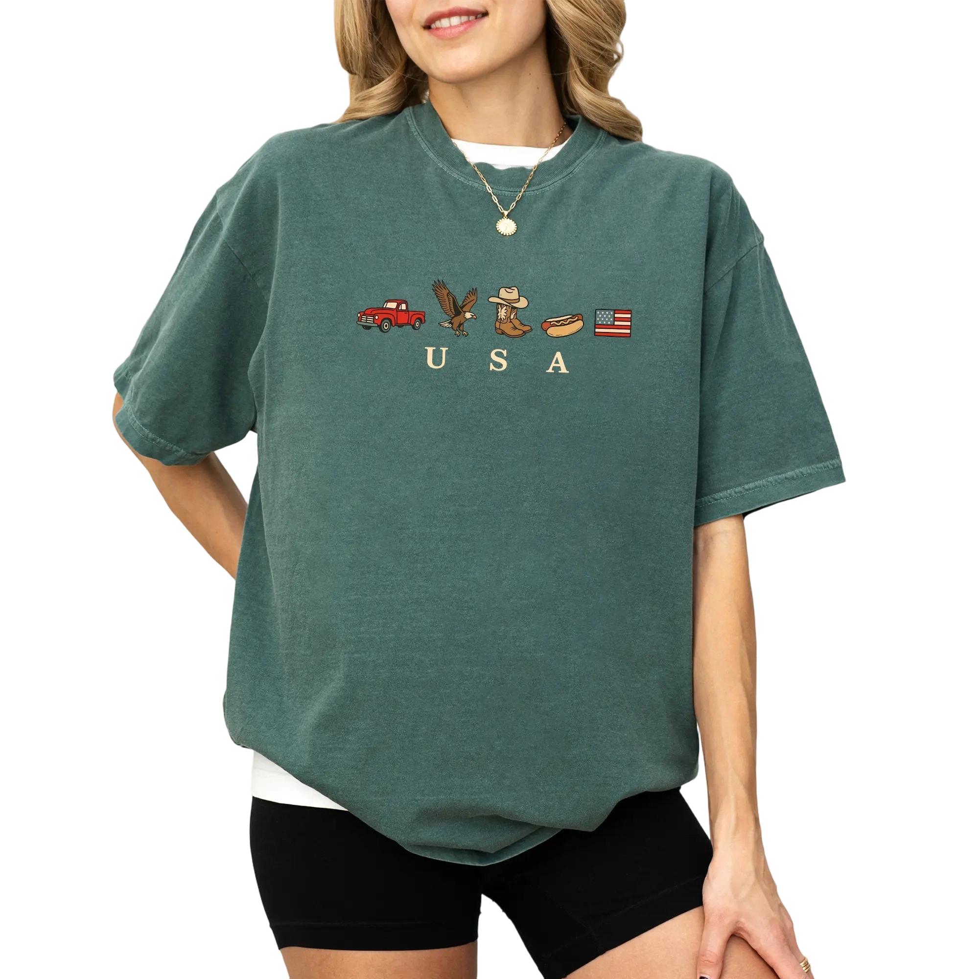 Vintage Wash USA Flag & Icons Graphic T-Shirt