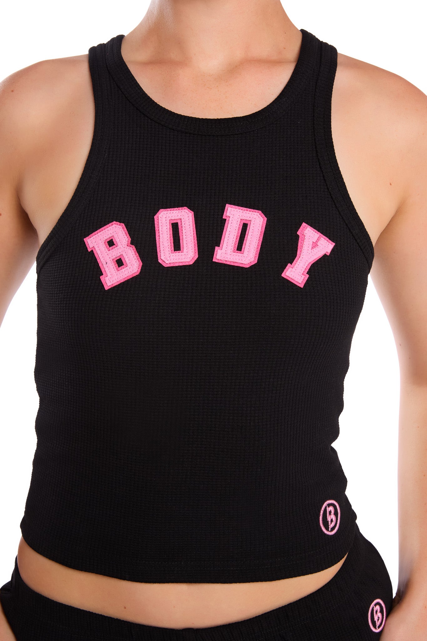 WAFFLE KNIT RACERBACK TOP (BLACK/PINK)