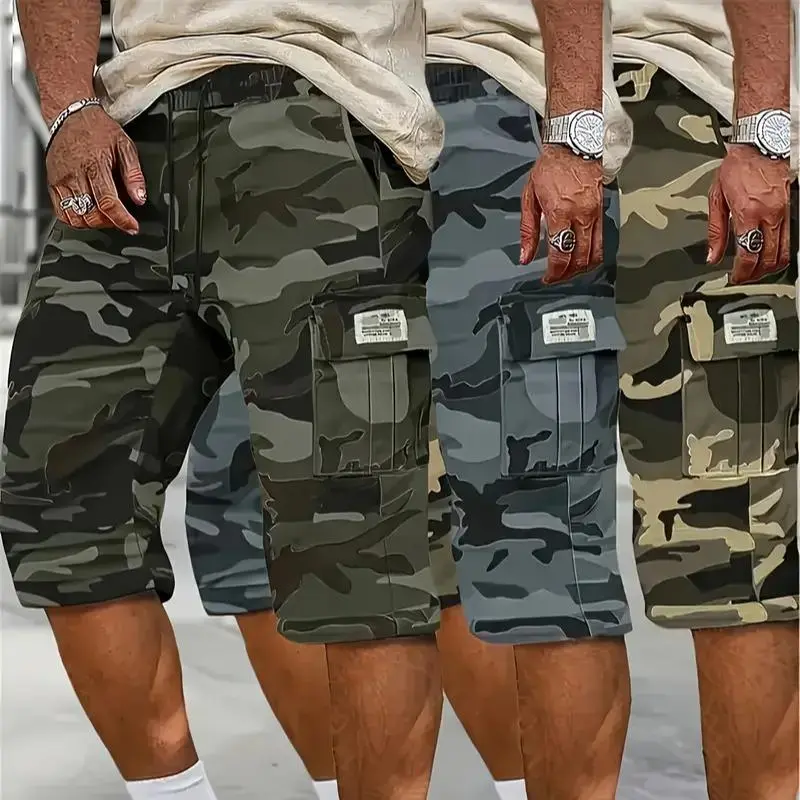 Camouflage Twill Pocket Shorts Three-Piece Set