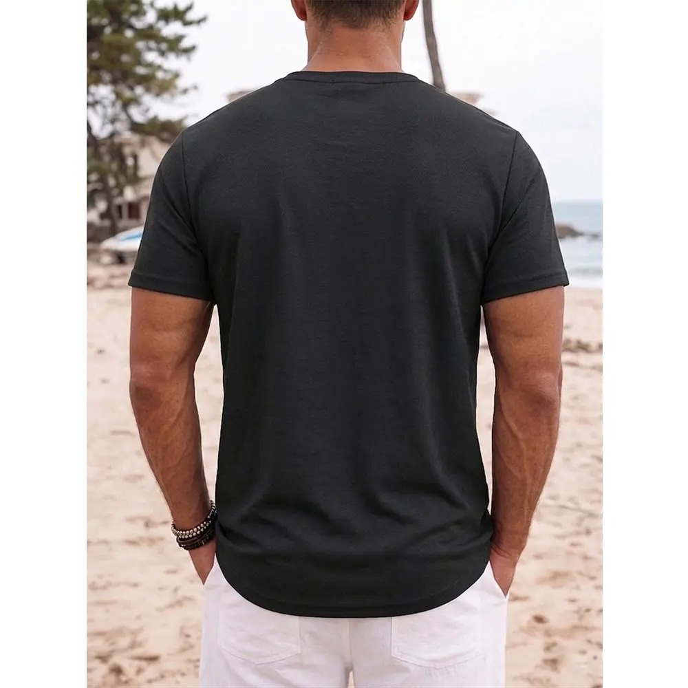 Men's Casual Short Sleeve Henley Shirt Breathable Button Placket Top