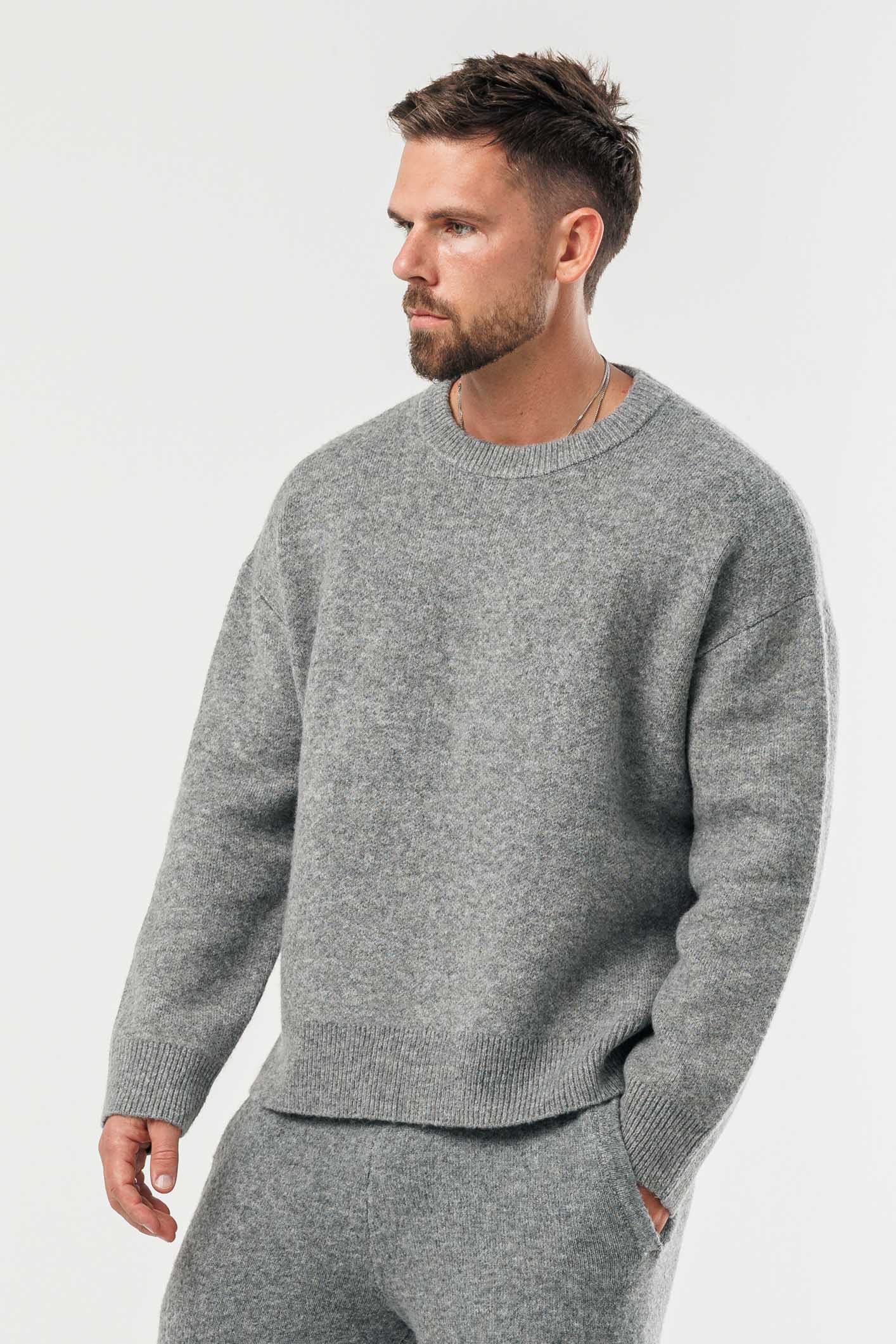 Classic Grey Marl Knit Sweater — Long Sleeve Knit Top