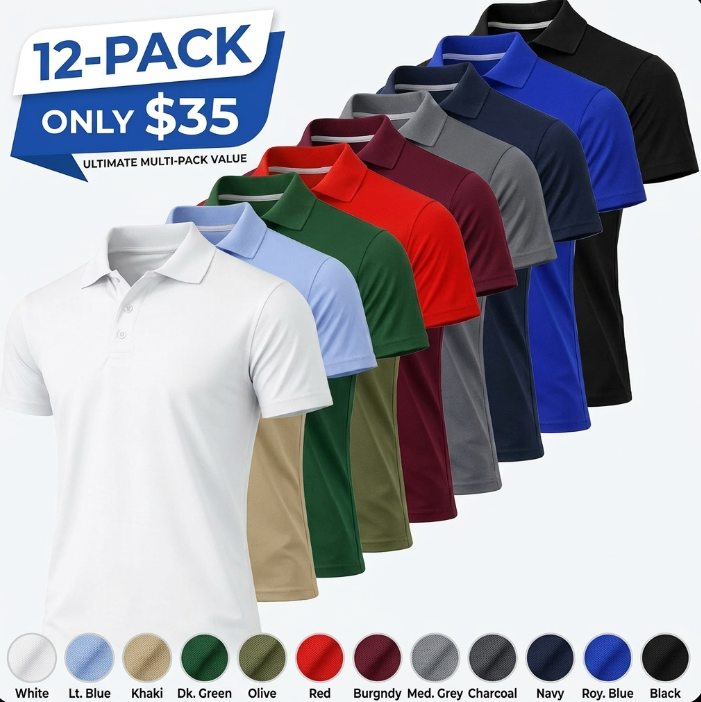 Men's Performance Polo Shirt with Ribbed Sleeves