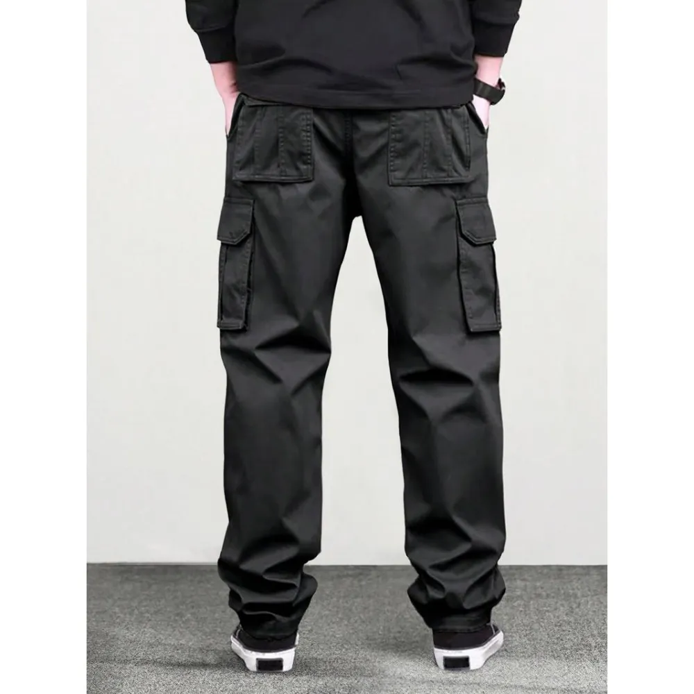 Men's Loose Solid Pocket Drawstring Waist Cargo Pants