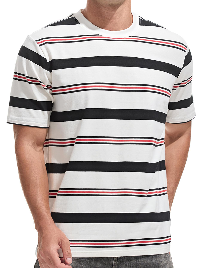 Men's Knitted Colorful Striped Short Sleeve T-Shirt