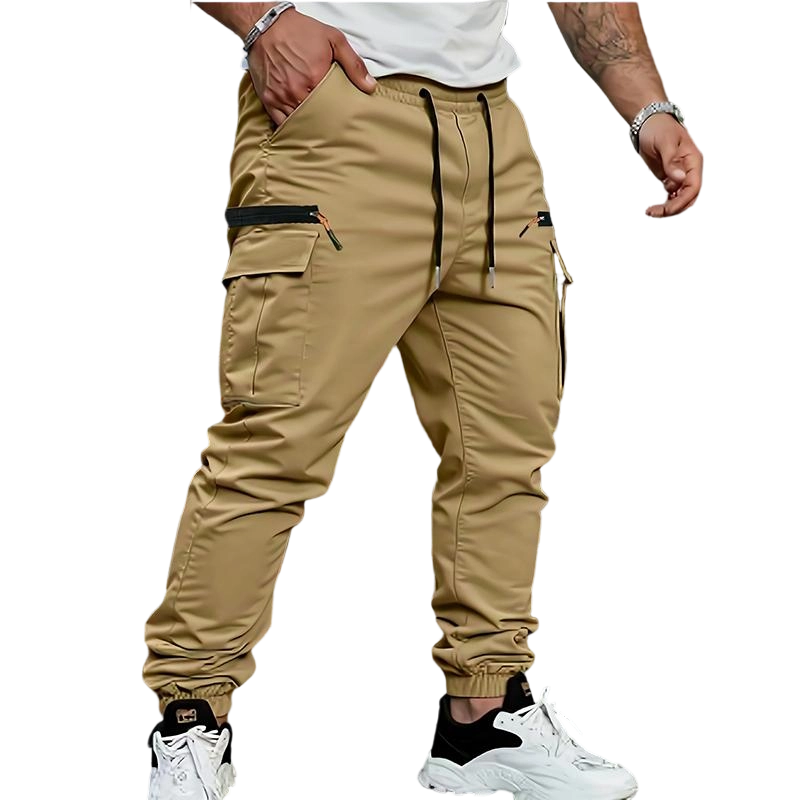 Men's work pants with tapered ankles and rolled hems - durable non-stretch casual outdoor pants