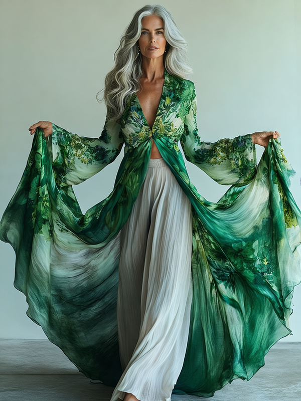 Embroidered Retro Loose Embroidered Printed Contrast Color Dress4031