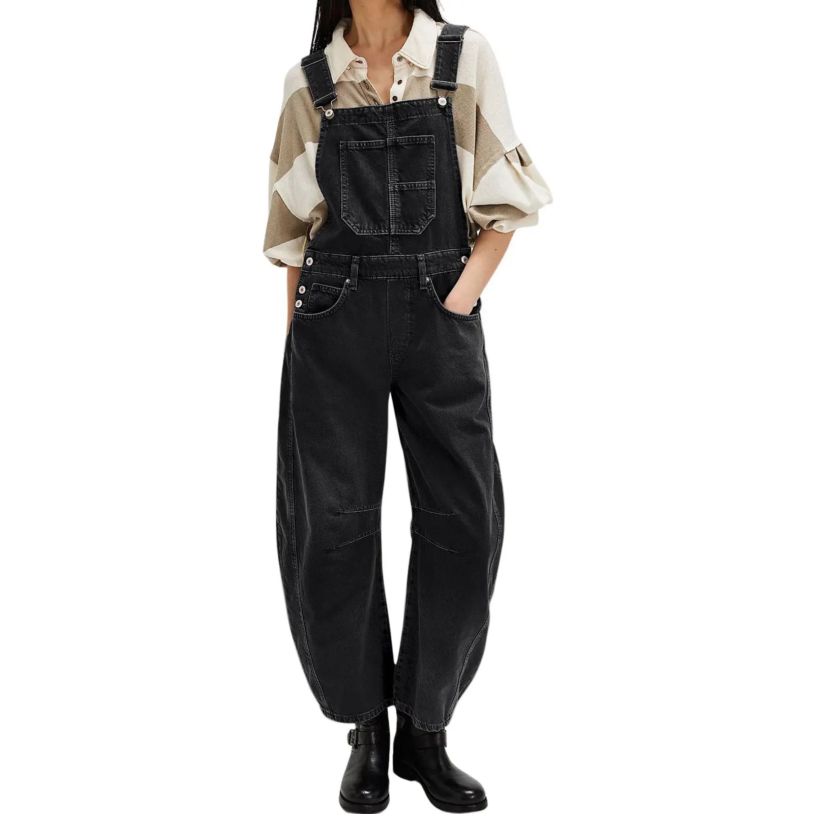 Women's Y2K Wide-Leg Denim Overalls