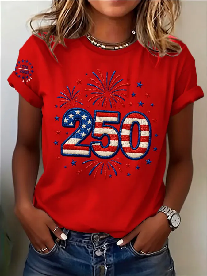 Women'S American Independence Day 250Th Anniversary Printed Round Neck Short Sleeve T-Shirt