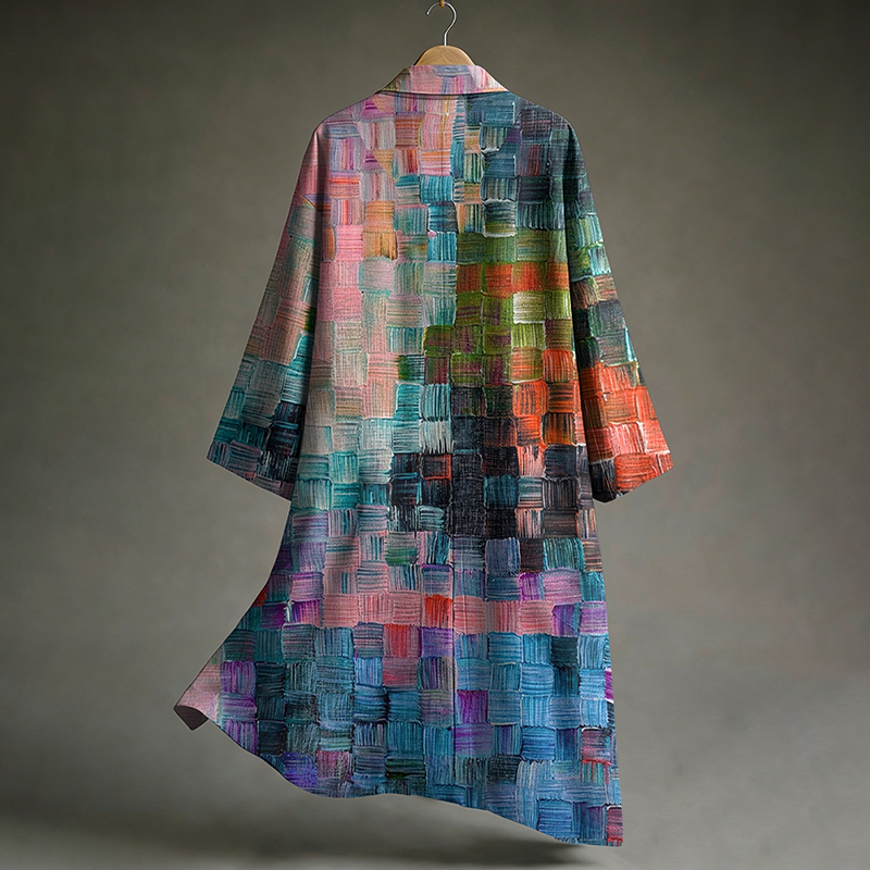 Men's Vintage Japanese Art Gradient Print  Linen Long Kimono