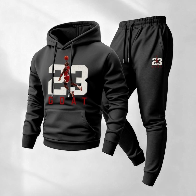 Men's Goat 23 Pattern Print Hoodie and Drawstring Sweatpants Set