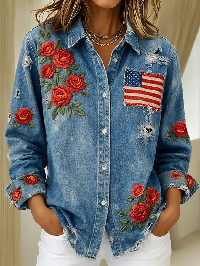 Women'S Casual American 250th Anniversary Commemorative Printed Shirt