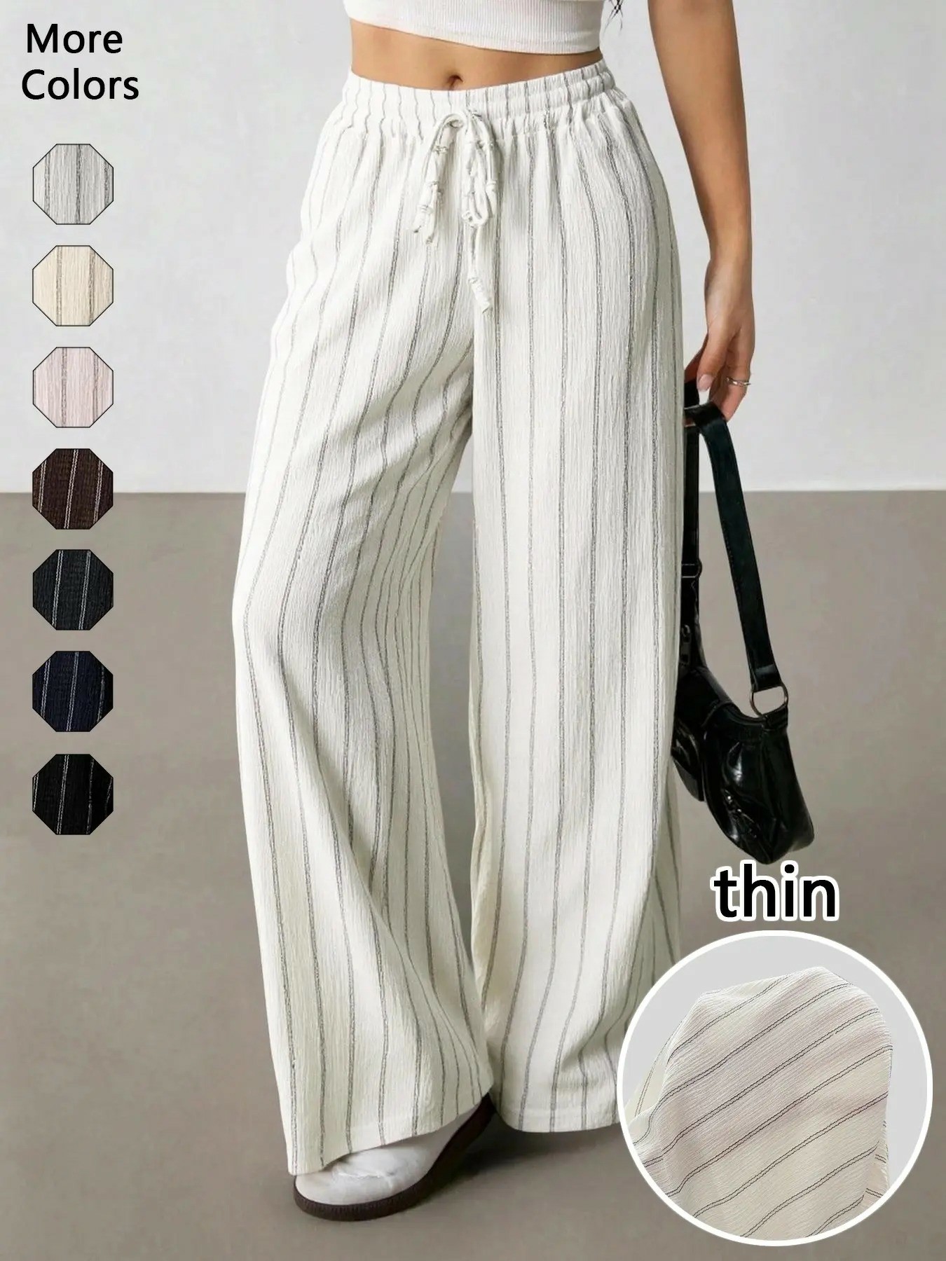 Women's Striped Waist-Tie Straight-Leg Loose Streetwear Pants