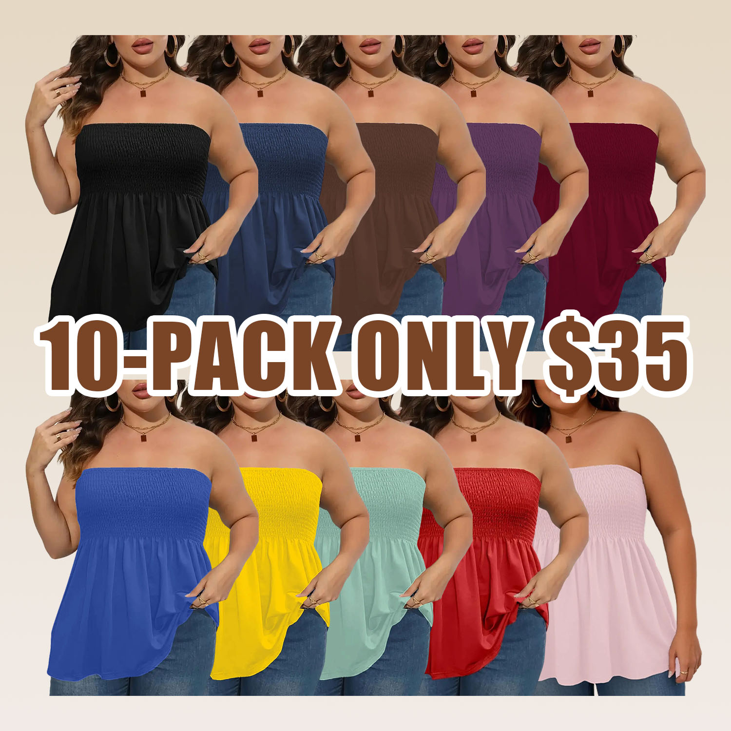 Plus Size Solid Ruffle Hem Shirred Tube Top, Boho Fashion Chic Style Tops, Lady Strapless Top, Womenswear, Casual Sleeveless Strapless Black Top