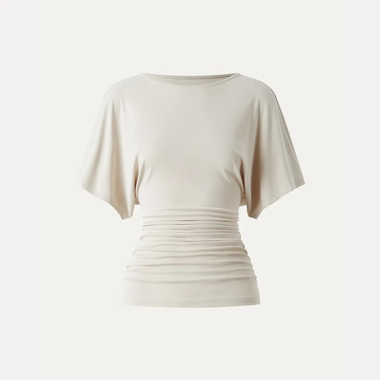 Women's Boatneck Batwing Sleeve Top with Side Ruching