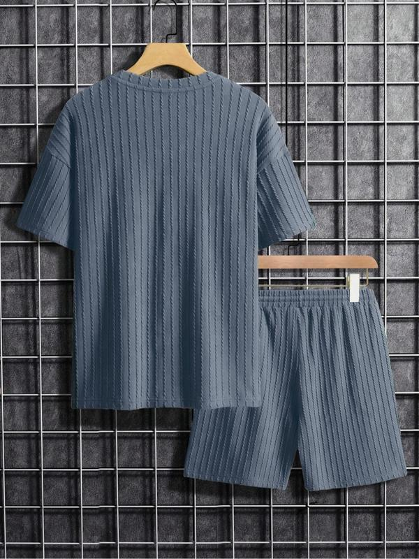 Men's Two-Piece Set: Drop Shoulder Tee & Drawstring Shorts