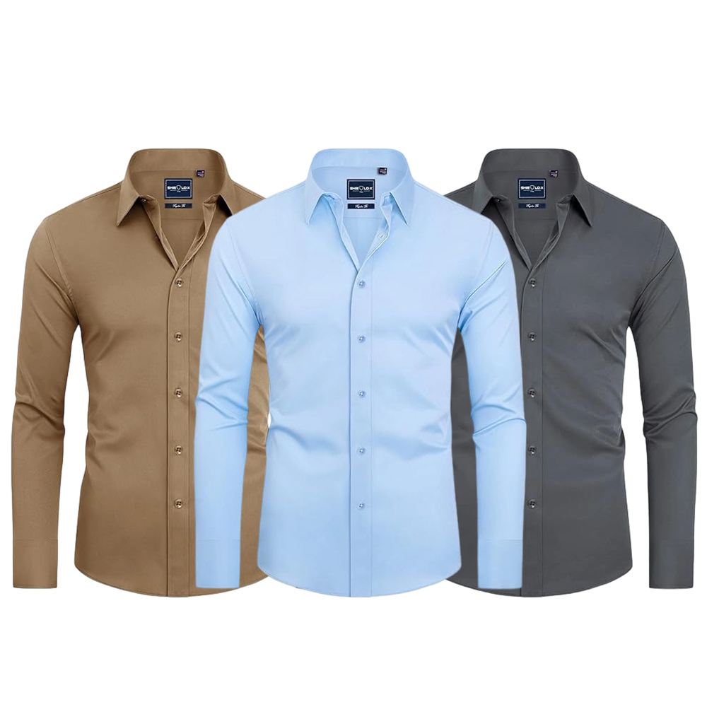 Men Long Sleeve Stretch Stain Proof Wrinkle Free Button Down Shirts Formal Shirts