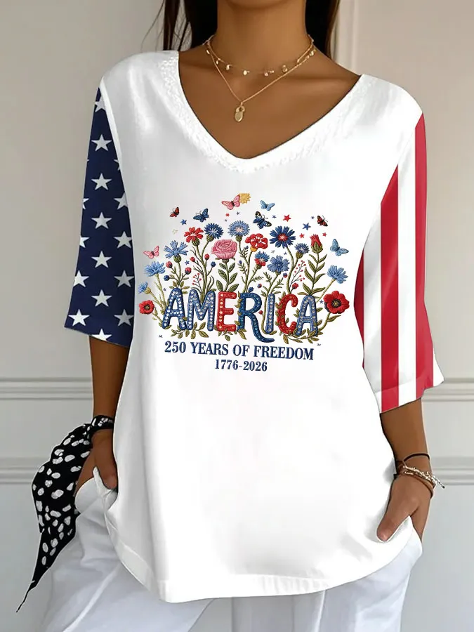 Women'S Independence Day 250Th Anniversary Printed Short Sleeves