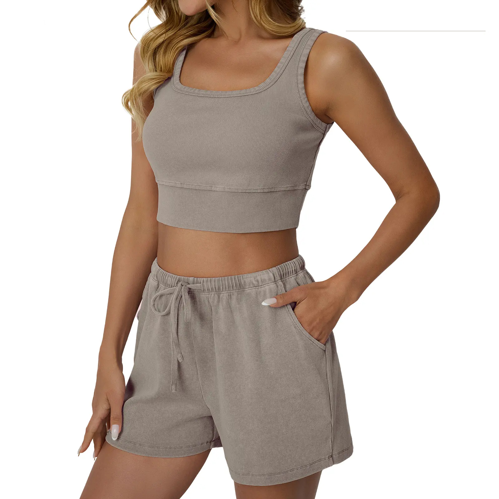 Women’s Acid Wash Tank & Shorts Lounge Set