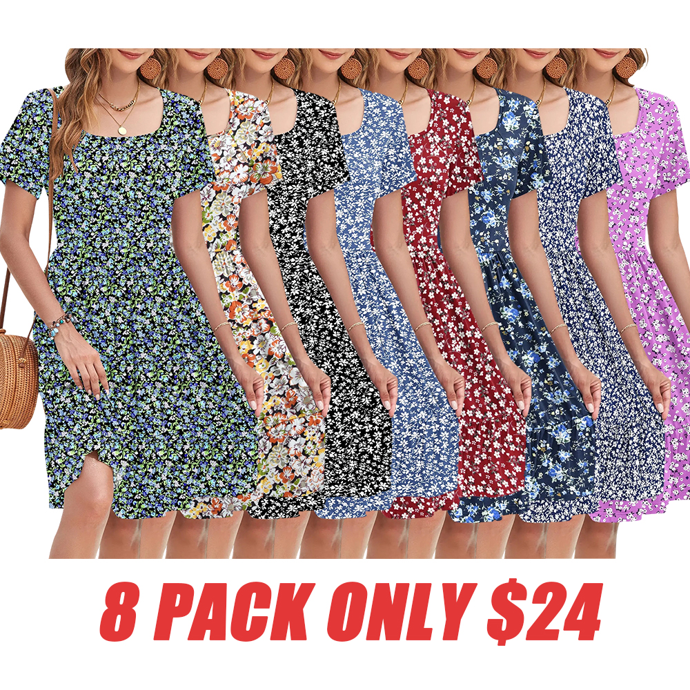 Womens Square Neck Casual Short Sleeve Dress 2026