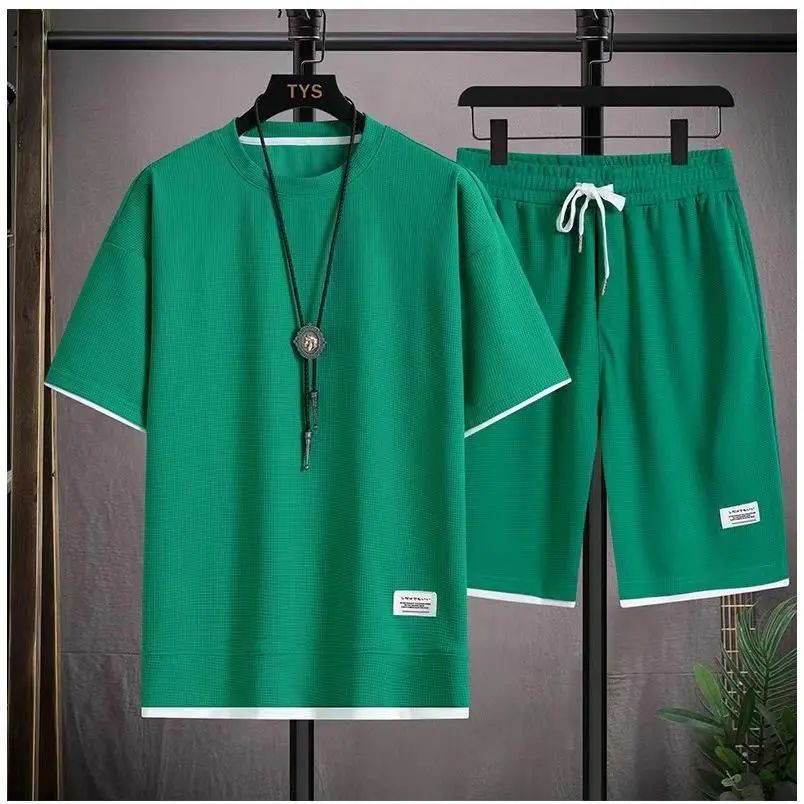 Men's Spring Summer 2-Piece Drawstring Casual Set - Short-Sleeved Shirt & Shorts, Suitable for Everyday Wear & Sports Activities