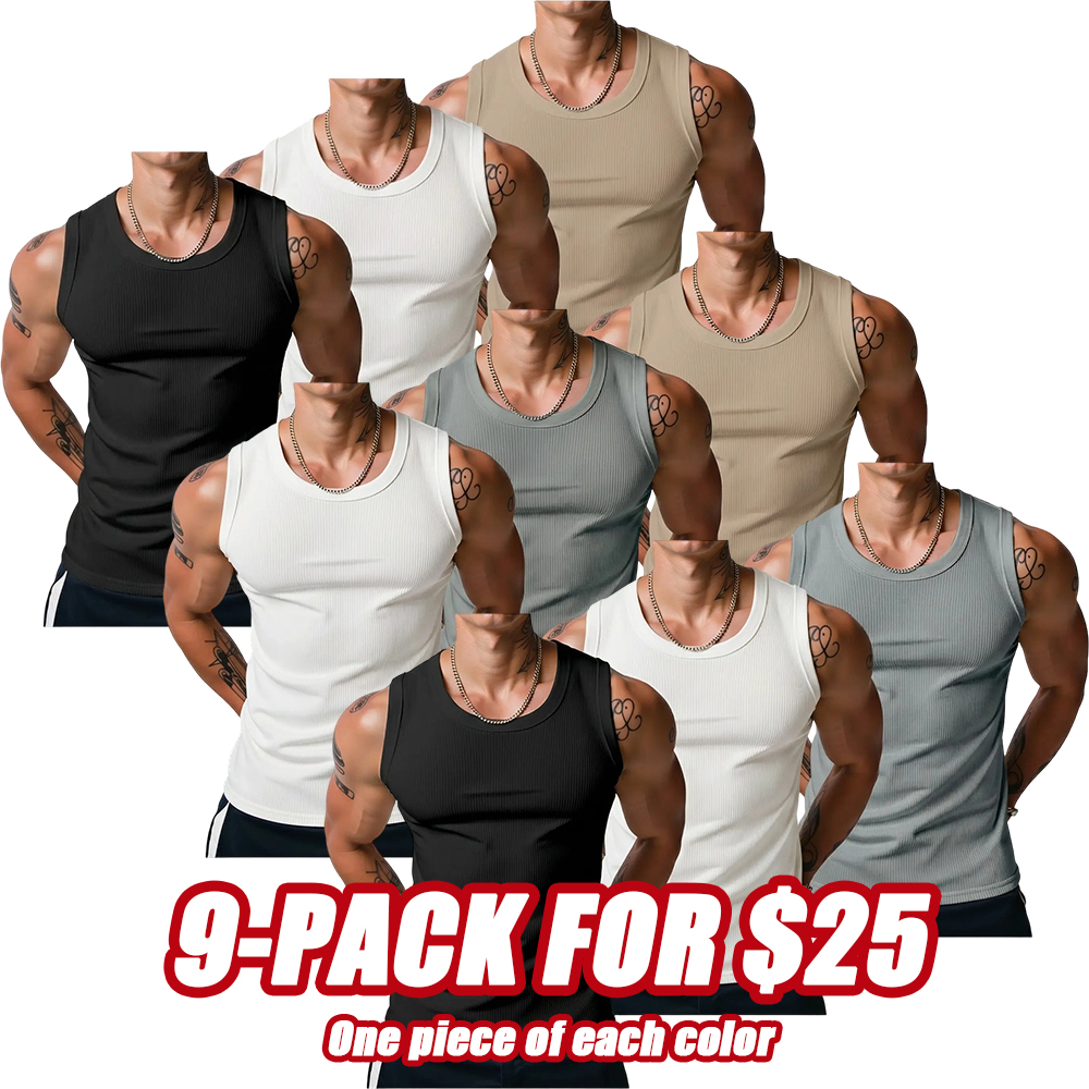 Men’s Wide Strap Ribbed Tank Top, High Stretch Breathable Muscle Tank, Heavyweight Drapey Fit Gym & Casual Sleeveless Shirt