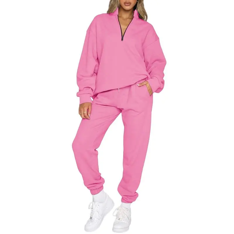 Women 2 Piece Outfits Sweatsuit Oversized Half Zip Pullover Long Sleeve Sweatshirt Jogger Pants Set with Pockets Outdoorfun