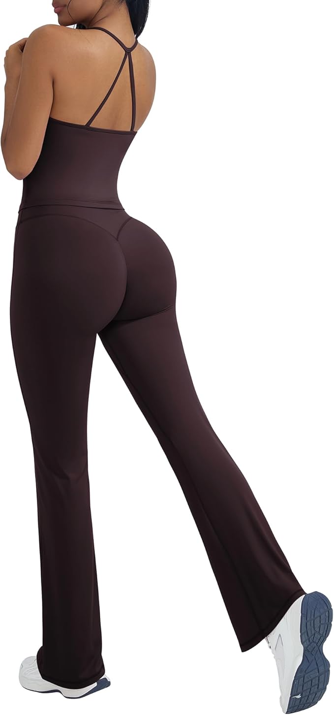 🔥2 Piece Workout Sets for Women Padded Tank Tops Flare Leggings Pilates Outfits