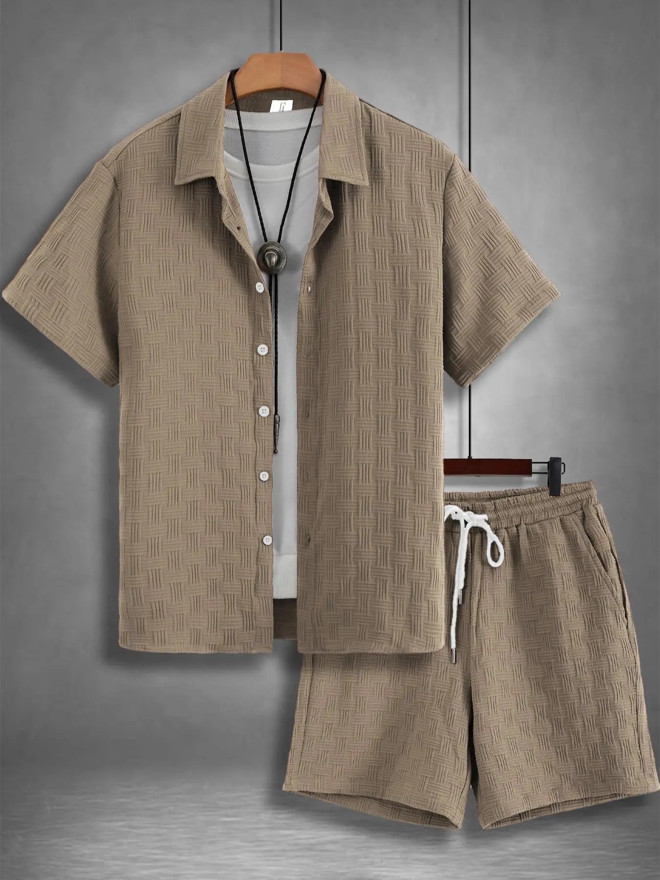 Men's Regular Fit Short Sleeve Pajama Two-piece Set Summer Sleepwear