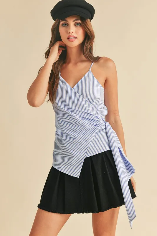 Side Knotted Surplice Striped Cami