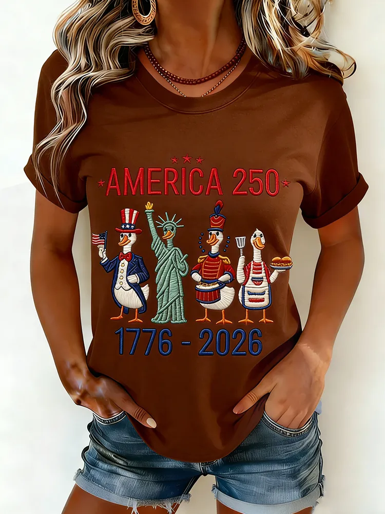 America 250 Patriotic Duck 1776-2026 Fun Printed American Anniversary T-shirt