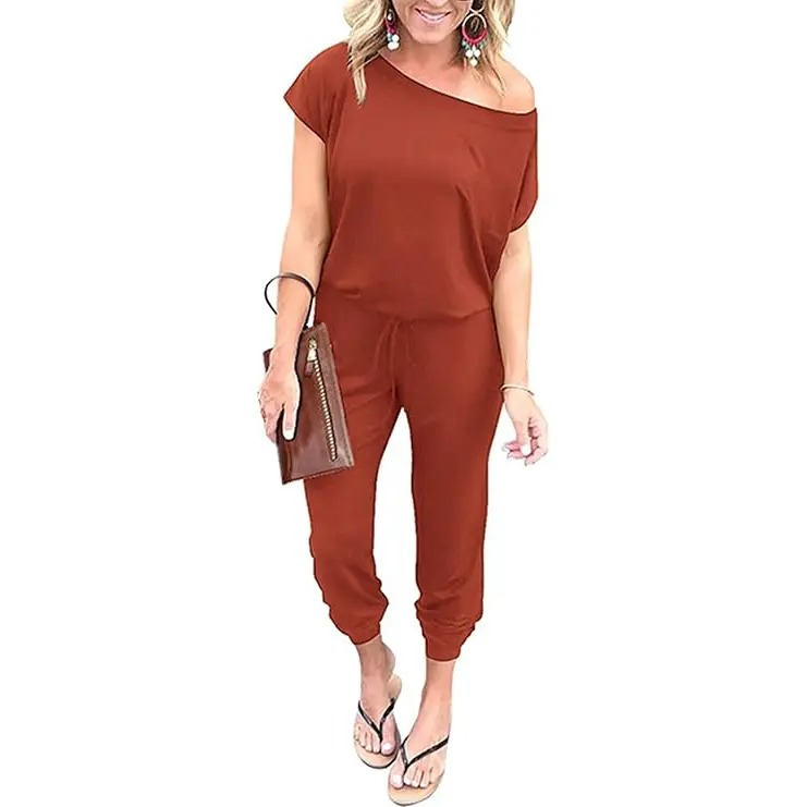 Off-Shoulder Jumpsuit for Women - Casual Loose Fit Romper