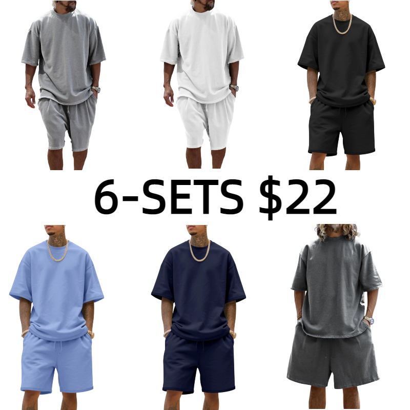 Men's Summer Casual Set, Pure Color Round Neck Short Sleeve Knit Tee & Shorts, Classic Loose Fit Sportswear, Comfortable Daily Wear Outfit