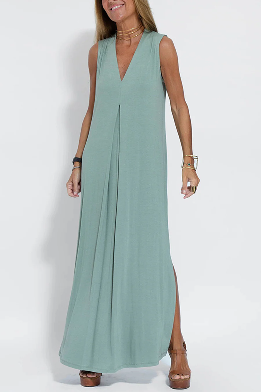 Solid Color Sleeveless Maxi Dress