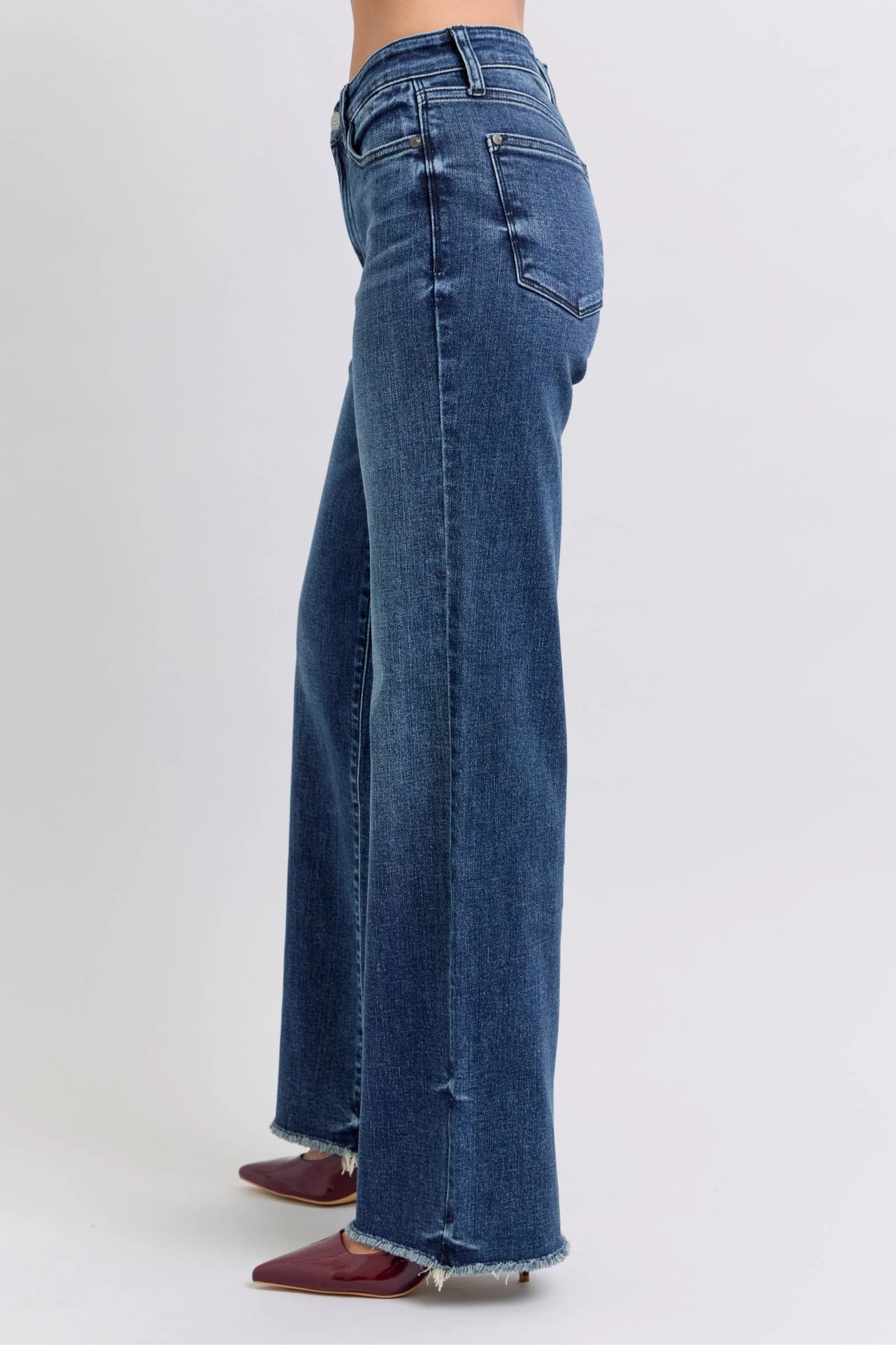 Blue Full Size Raw Hem Mid Rise Jeans