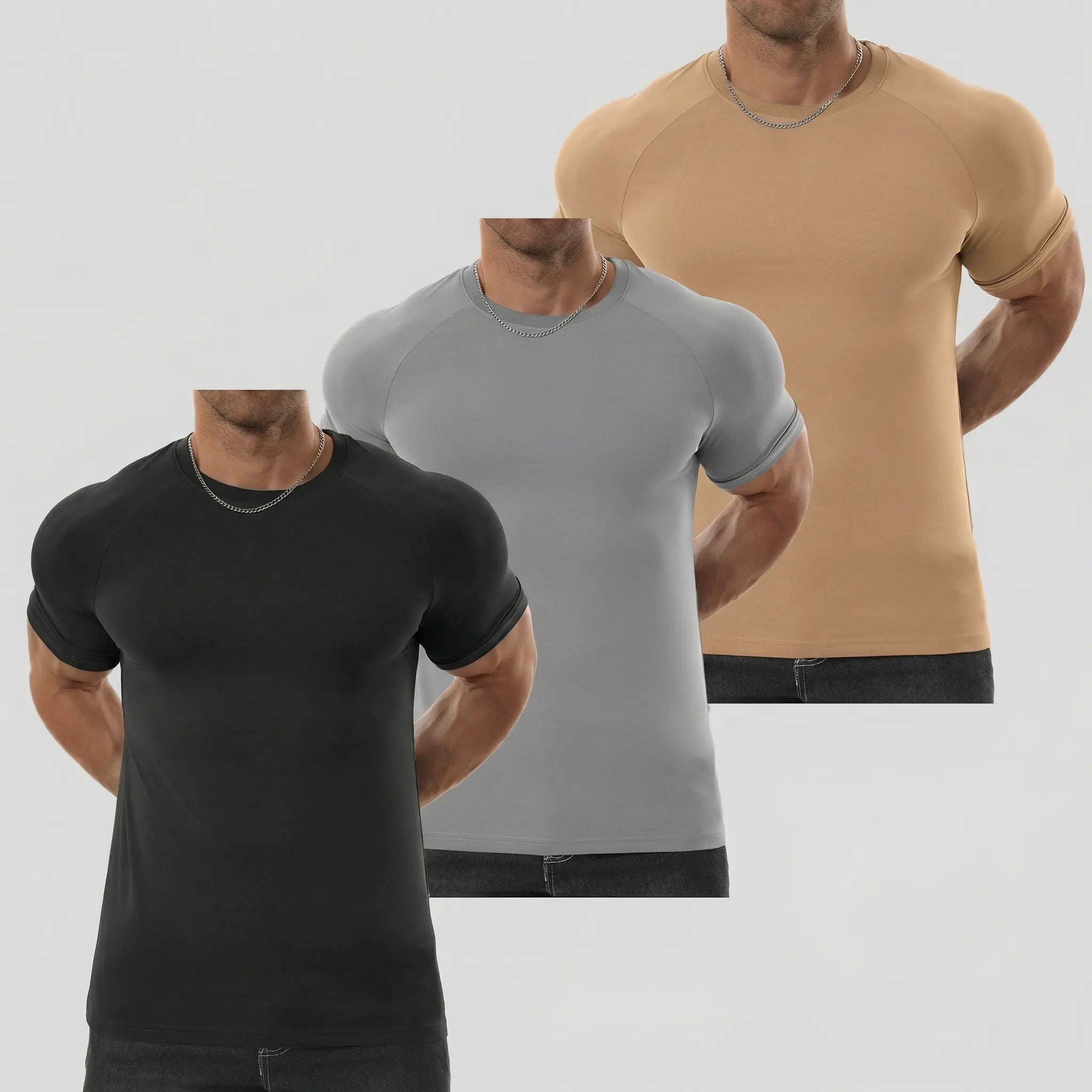 Men's Raglan Sleeve Tee, Athletic Tapered Fit, Arm-Enhancing Sleeves, Wrinkle-Resistant Stretch Fabric Gym Workout Shirt Fitness Running Tops