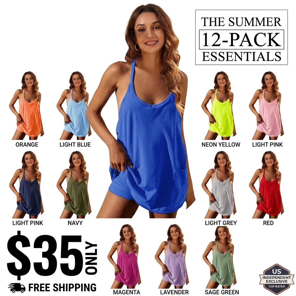 【Stock Up Deals】Athletic Sleeveless Tennis Dress with Shorts Built-in Shorts V Neck Spaghetti Straps Athletic Shorts Tennis Dress with Pockets