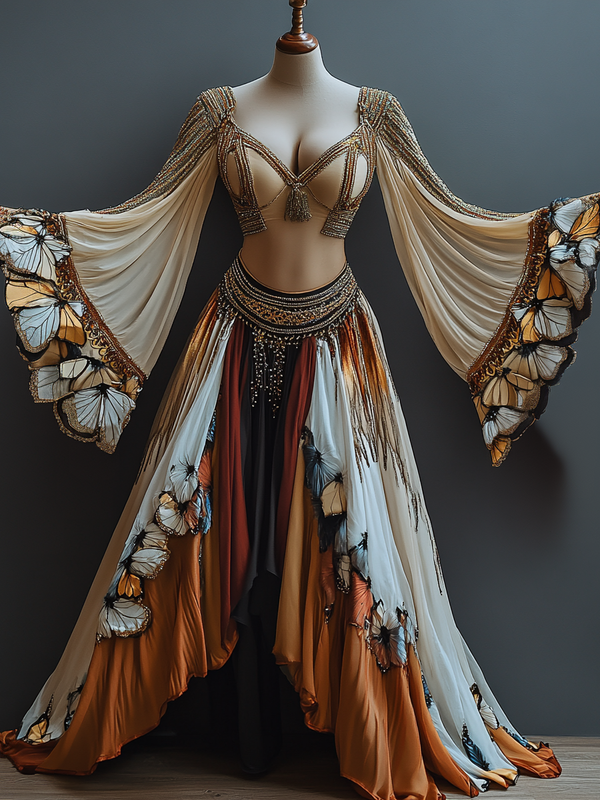 Vacation handmade swing butterfly top + skirt two-piece set 207f